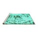 Sideview of Machine Washable Abstract Turquoise Modern Area Rugs, wshabs2330turq