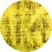 Round Machine Washable Abstract Yellow Modern Rug, wshabs2331yw