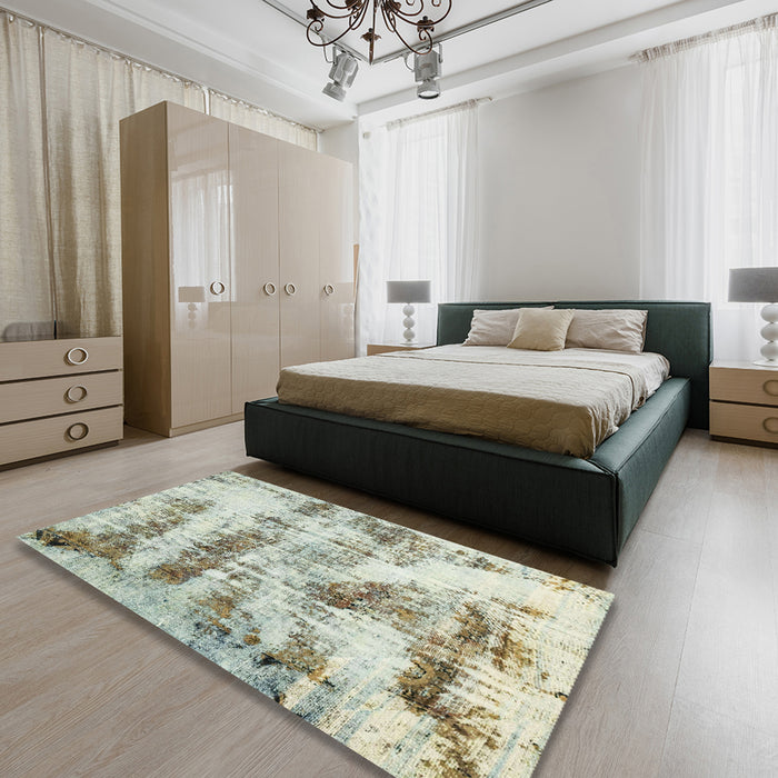 Machine Washable Abstract Tan Brown Gold Rug in a Bedroom, wshabs2331