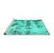 Sideview of Machine Washable Abstract Turquoise Modern Area Rugs, wshabs2331turq