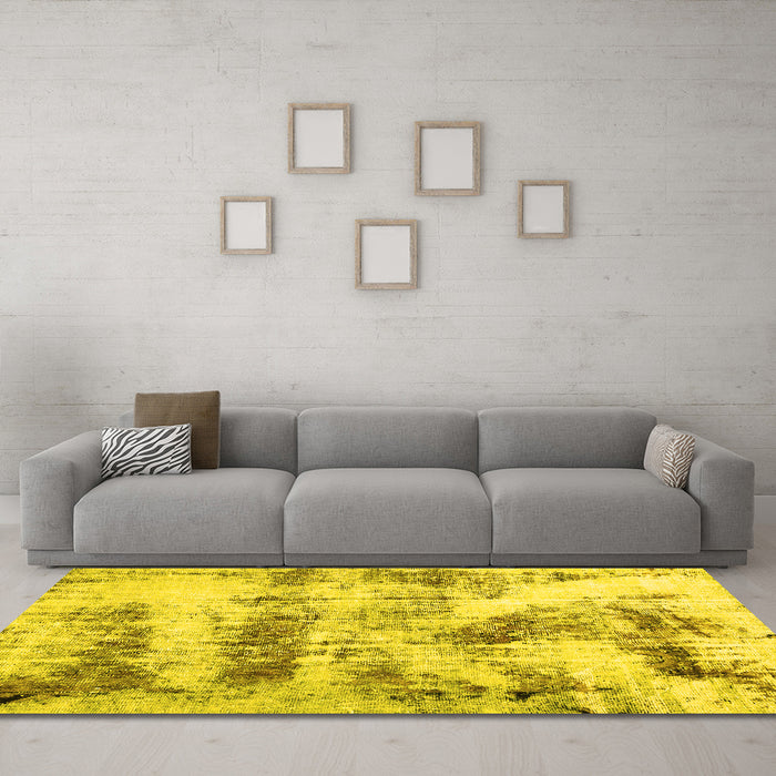 Machine Washable Abstract Yellow Modern Rug in a Living Room, wshabs2331yw