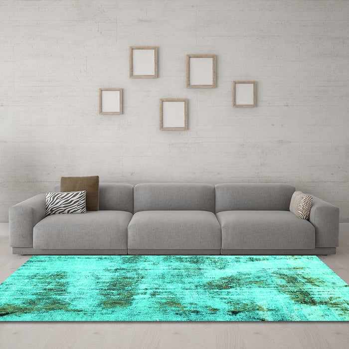 Machine Washable Abstract Turquoise Modern Area Rugs in a Living Room,, wshabs2331turq