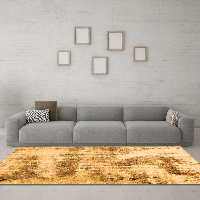 Machine Washable Abstract Orange Modern Area Rugs in a Living Room, wshabs2331org