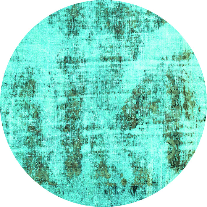 Round Machine Washable Abstract Turquoise Modern Area Rugs, wshabs2331turq