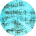 Round Machine Washable Abstract Light Blue Modern Rug, wshabs2331lblu