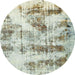 Round Abstract Tan Brown Gold Modern Rug, abs2331