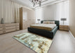 Abstract Tan Brown Gold Modern Rug in a Bedroom, abs2331