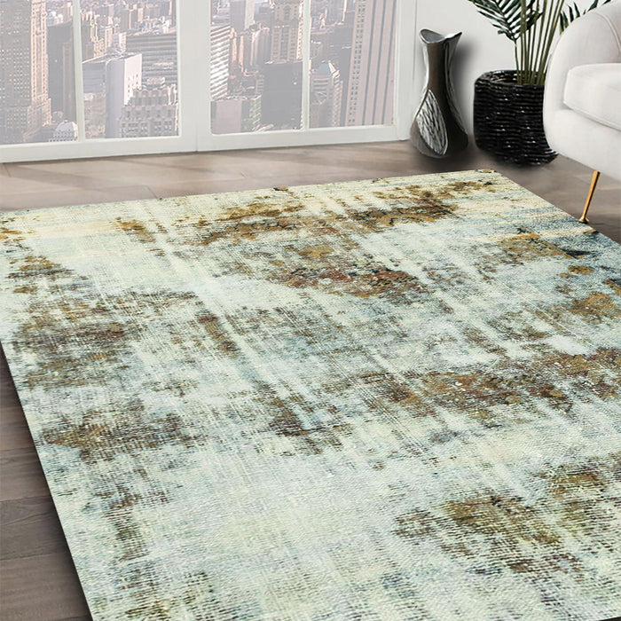 Machine Washable Abstract Tan Brown Gold Rug in a Family Room, wshabs2331