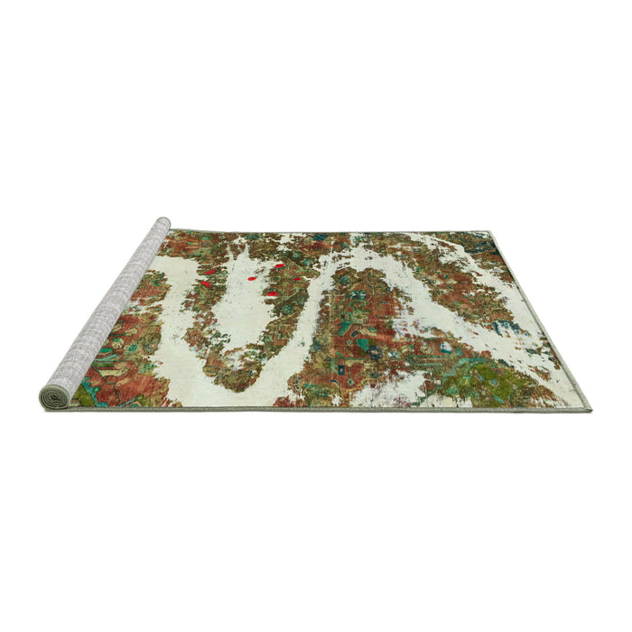 Sideview of Machine Washable Abstract Green Rug, wshabs2332