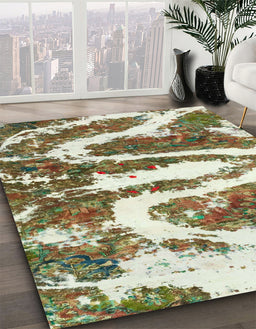 Abstract Green Modern Rug in Family Room, abs2332