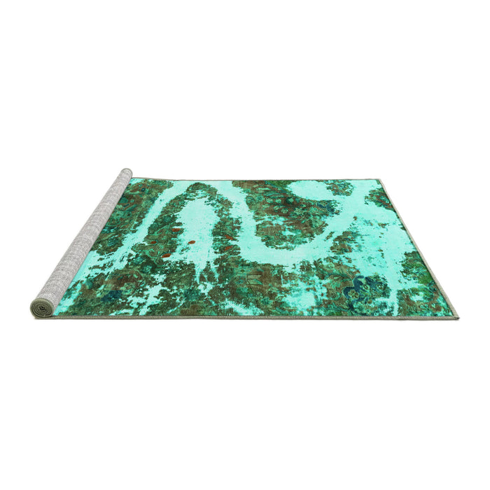 Sideview of Machine Washable Abstract Turquoise Modern Area Rugs, wshabs2332turq