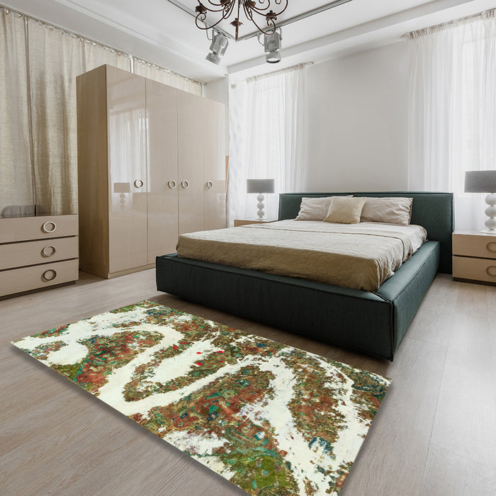 Machine Washable Abstract Green Rug in a Bedroom, wshabs2332