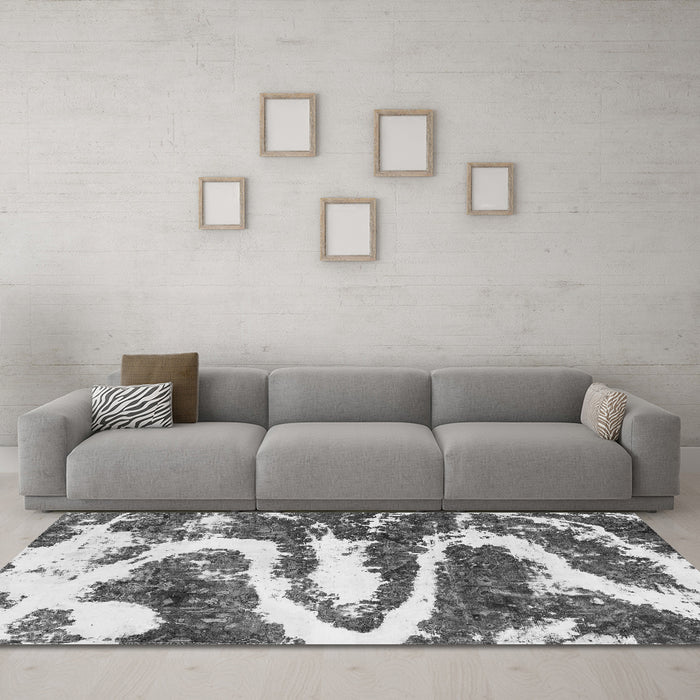 Machine Washable Abstract Gray Modern Rug in a Living Room,, wshabs2332gry