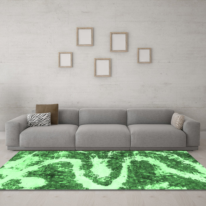 Machine Washable Abstract Emerald Green Modern Area Rugs in a Living Room,, wshabs2332emgrn
