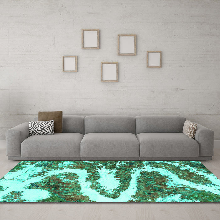 Machine Washable Abstract Turquoise Modern Area Rugs in a Living Room,, wshabs2332turq
