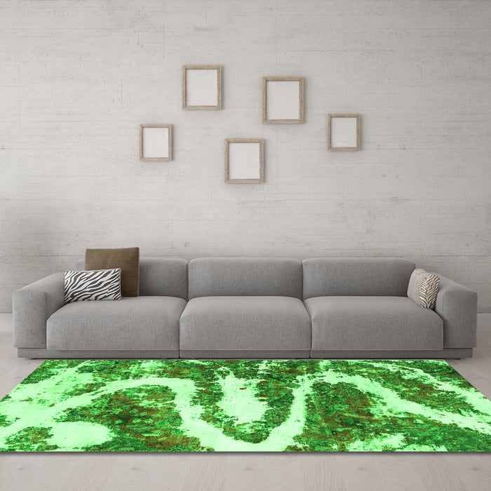 Machine Washable Abstract Green Modern Area Rugs in a Living Room,, wshabs2332grn