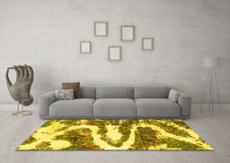 Machine Washable Abstract Yellow Modern Rug in a Living Room, wshabs2332yw