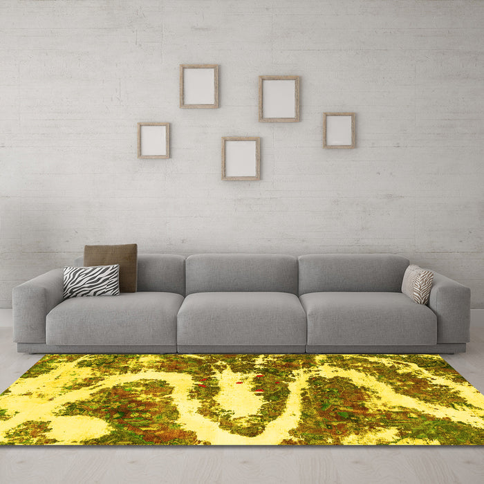 Machine Washable Abstract Yellow Modern Rug in a Living Room, wshabs2332yw