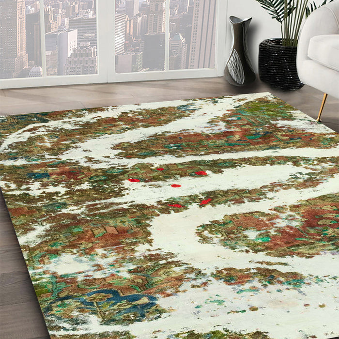 Machine Washable Abstract Green Rug in a Family Room, wshabs2332