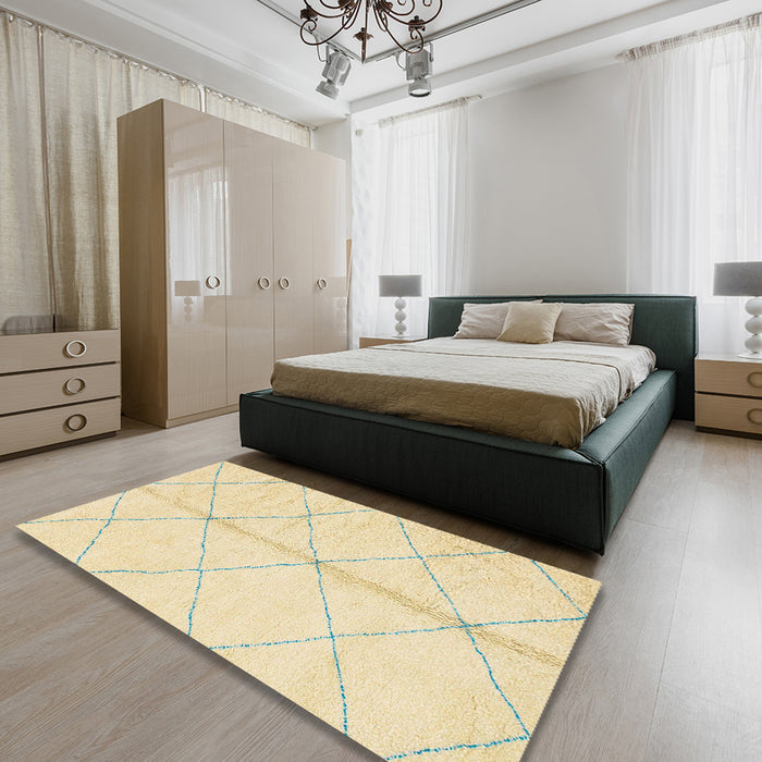 Machine Washable Abstract Sun Yellow Rug in a Bedroom, wshabs2333