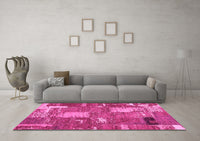 Machine Washable Patchwork Pink Transitional Rug, wshabs2334pnk