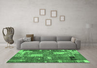 Machine Washable Patchwork Emerald Green Transitional Rug, wshabs2334emgrn