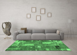 Machine Washable Patchwork Emerald Green Transitional Area Rugs in a Living Room,, wshabs2334emgrn