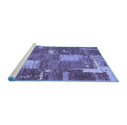 Sideview of Machine Washable Patchwork Blue Transitional Rug, wshabs2334blu