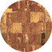 Round Patchwork Brown Transitional Rug, abs2334brn