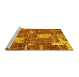 Sideview of Machine Washable Patchwork Yellow Transitional Rug, wshabs2334yw
