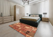 Abstract Red Patchwork Rug in a Bedroom, abs2334