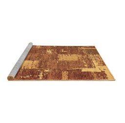 Sideview of Machine Washable Patchwork Brown Transitional Rug, wshabs2334brn