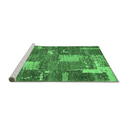 Sideview of Machine Washable Patchwork Emerald Green Transitional Area Rugs, wshabs2334emgrn