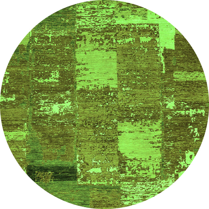 Round Machine Washable Patchwork Green Transitional Area Rugs, wshabs2334grn