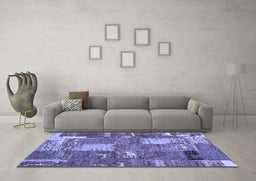 Machine Washable Patchwork Blue Transitional Rug in a Living Room, wshabs2334blu