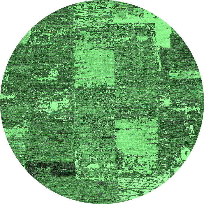Round Machine Washable Patchwork Emerald Green Transitional Area Rugs, wshabs2334emgrn