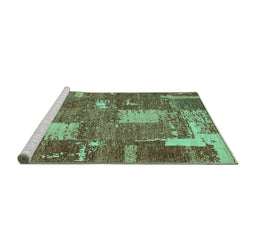 Sideview of Machine Washable Patchwork Turquoise Transitional Area Rugs, wshabs2334turq