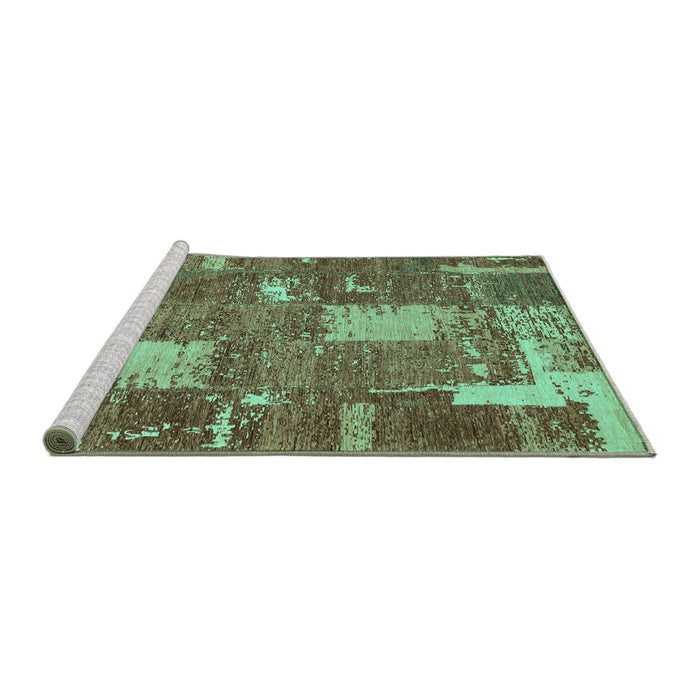 Sideview of Machine Washable Patchwork Turquoise Transitional Area Rugs, wshabs2334turq
