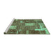 Sideview of Machine Washable Patchwork Turquoise Transitional Area Rugs, wshabs2334turq