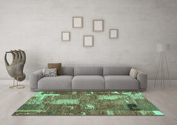 Machine Washable Patchwork Turquoise Transitional Area Rugs in a Living Room,, wshabs2334turq