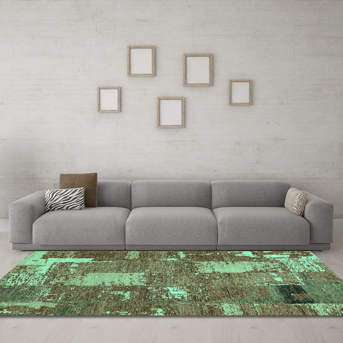 Machine Washable Patchwork Turquoise Transitional Area Rugs in a Living Room,, wshabs2334turq