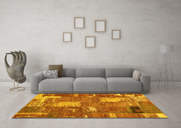 Machine Washable Patchwork Yellow Transitional Rug in a Living Room, wshabs2334yw