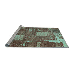 Sideview of Machine Washable Patchwork Light Blue Transitional Rug, wshabs2334lblu