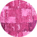 Round Patchwork Pink Transitional Rug, abs2335pnk