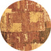 Round Patchwork Brown Transitional Rug, abs2335brn