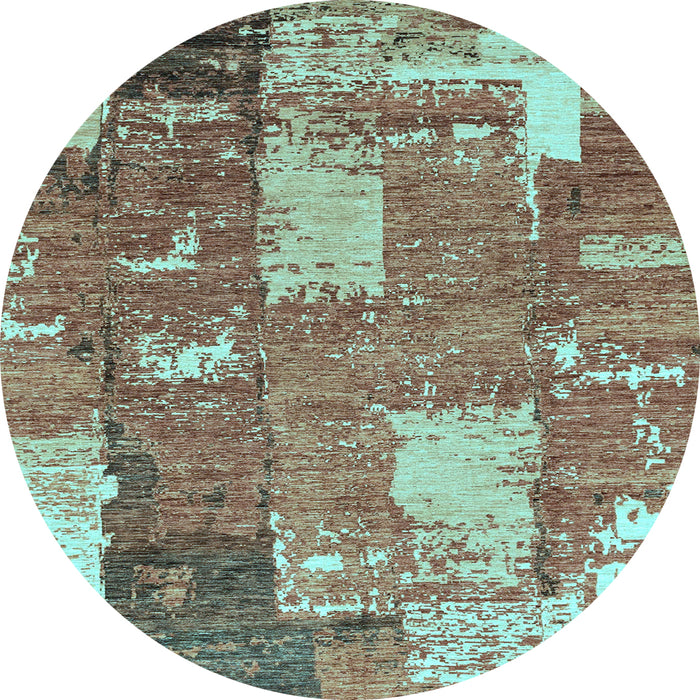 Round Machine Washable Patchwork Light Blue Transitional Rug, wshabs2335lblu