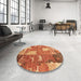 Round Abstract Orange Patchwork Rug in a Office, abs2335