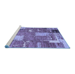 Sideview of Machine Washable Patchwork Blue Transitional Rug, wshabs2335blu