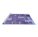 Sideview of Machine Washable Patchwork Blue Transitional Rug, wshabs2335blu