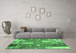 Machine Washable Patchwork Emerald Green Transitional Area Rugs in a Living Room,, wshabs2335emgrn